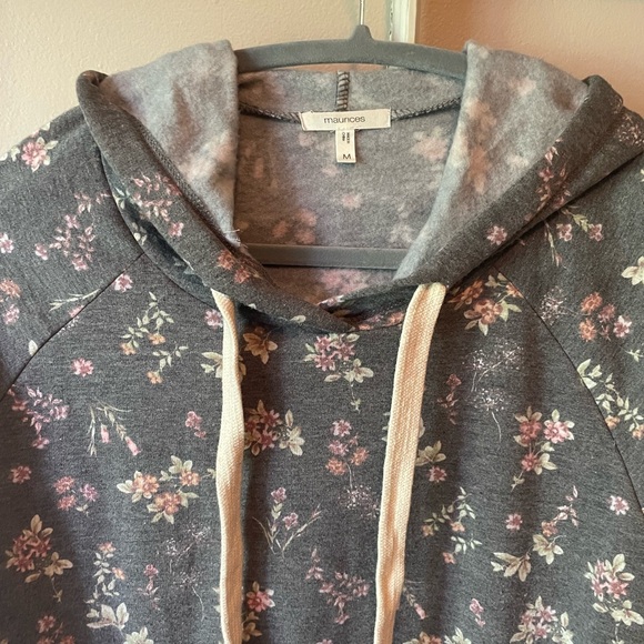 Maurices Gray and Pink Floral Hoodie Sweatshirt - Picture 2 of 3